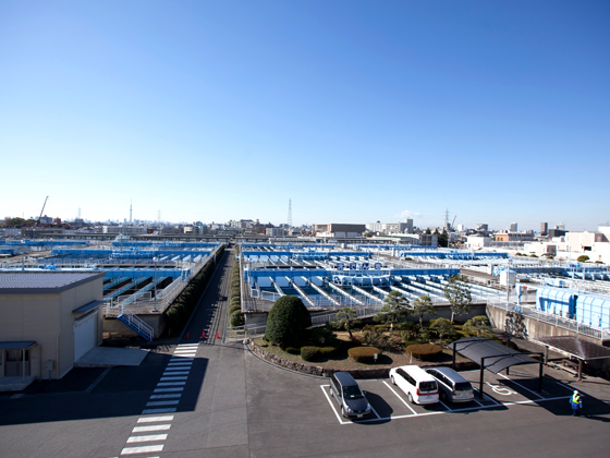 約26万㎡の金町浄水場。沈砂池やオゾン接触池など、送配水までに幾工程も通過する。